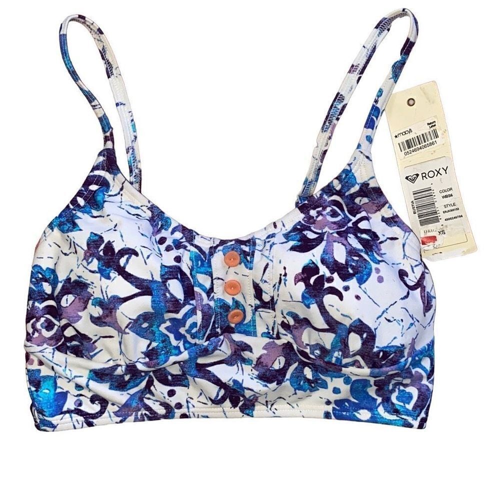 Roxy NWOT Bustier Swim Crop Top Preppy Seascape Blue/White Multi Y2K Surfer XS